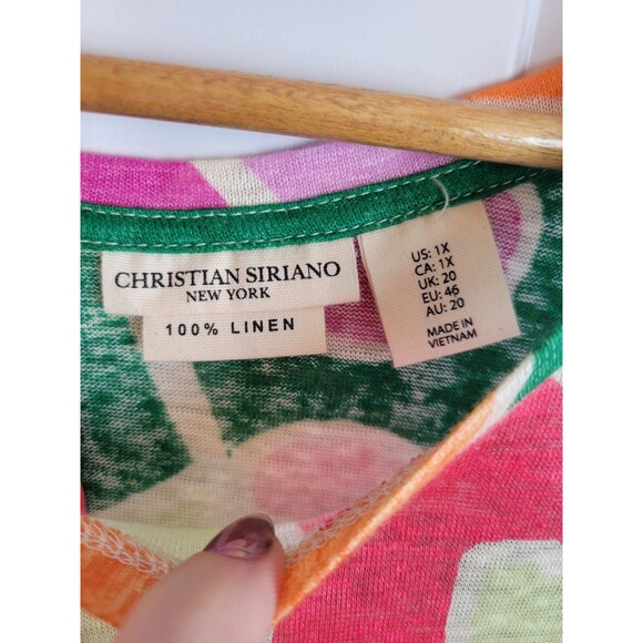 Christian Siriano Plus Size Linen Short Sleeve Top 1X Artsy Colorful - Picture 3 of 6